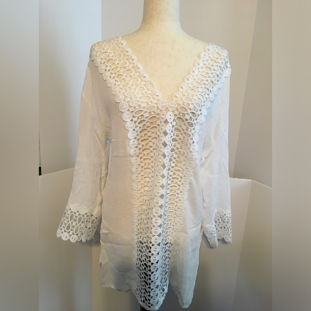 Venus White Crochet Trim V-Neck Swim Coverup